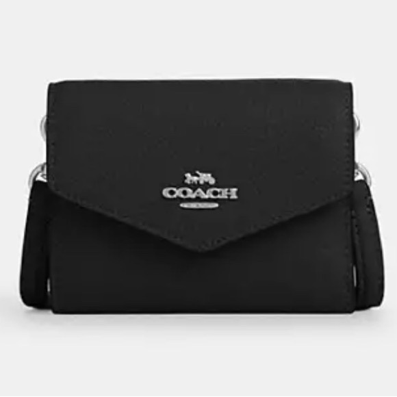 COACH Mini Envelope Wallet with Strap Black/Silver NWT - Picture 1 of 5